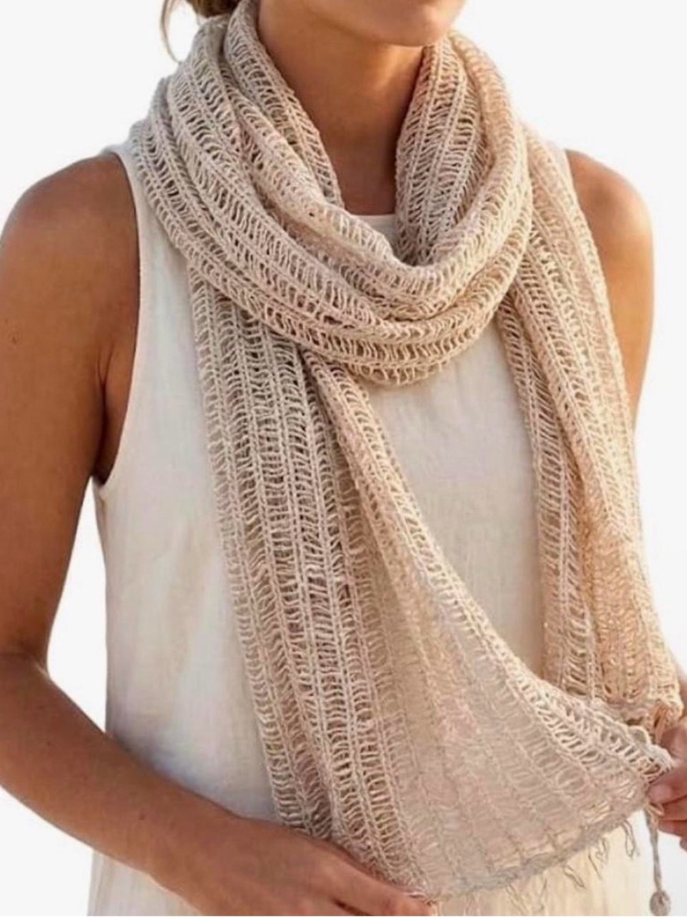 Beige Knit Scarf - Women Accessories